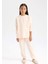 Kız Çocuk Pijama Takımı Uzun Kollu Üst Beli Lastikli Alt D6655A824WN 7