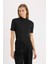 Regular Fit Yarım Balıkçı Yaka Basic Düz Fitilli Kaşkorse Kısa Kollu Siyah Tişört B1177AX25SP 9