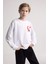 Erkek Çocuk Beyaz Bisiklet Yaka Atatürk Baskılı Nakışlı Sweatshirt D8200A824WN 11