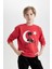Erkek Çocuk Bisiklet Yaka Atatürk Baskılı Kırmızı Sweatshirt 14