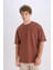 Oversize Geniş Kalıp Ütü Gerektirmeyen Bisiklet Yaka Kısa Kollu Basic Düz Ağır Kumaş Tişört X3926AZ25SP 15
