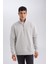 Gri 3 İplik Pamuklu Şardonlu İçi Polarlı Comfort Regular Fit Rahat Kalıp Dik Yaka Fermuarlı Kalın Sweatshirt D9067AXNS 16