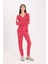 Pijama Takımı Waffle Kumaş Uzun Kollu Üst Beli Lastikli Uzun Alt-Fall in Love D2284AX24WN 7