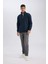 Lacivert 3 İplik Pamuklu Şardonlu İçi Polarlı Comfort Regular Fit Rahat Kalıp Dik Yaka Fermuarlı Kalın Sweatshirt D9067AXNS 8