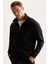 Siyah 3 İplik Pamuklu Şardonlu İçi Polarlı Comfort Regular Fit Rahat Kalıp Dik Yaka Fermuarlı Kalın Sweatshirt D9067AXNS 11
