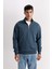 3 İplik Pamuklu Şardonlu İçi Polarlı Comfort Regular Fit Rahat Kalıp Dik Yaka Fermuarlı Kalın Sweatshirt D9067AXNS 18