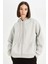 Gri Okula Dönüş Relax Fit Kapüşonlu Kalın Basic Düz Cepli Fermuarlı Sweatshirt D8717AX24WN 7