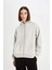 Gri Okula Dönüş Relax Fit Kapüşonlu Kalın Basic Düz Cepli Fermuarlı Sweatshirt D8717AX24WN 9
