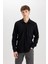 %100 Pamuk Regular Fit Basic Düz Keten Görünümlü Uzun Kollu Siyah Gömlek D7079AX24SP 10