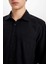 %100 Pamuk Regular Fit Basic Düz Keten Görünümlü Uzun Kollu Siyah Gömlek D7079AX24SP 11