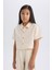 Kız Çocuk Cropped Fit Keten Kısa Kollu Gömlek D9142A825SM 12