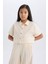 Kız Çocuk Cropped Fit Keten Kısa Kollu Gömlek D9142A825SM 13