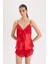 Saten Pijama Takım Askılı Dantelli Tül Üst Beli Lastikli Kısa Şort-Fall in Love D6407AX24WN 11