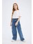 Kız Çocuk Wide Leg Kargo Geniş Bol Paça Pamuklu Jean Pantolon D7091A825SM 10