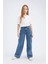 Kız Çocuk Wide Leg Kargo Geniş Bol Paça Pamuklu Jean Pantolon D7091A825SM 11