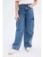 Kız Çocuk Wide Leg Kargo Geniş Bol Paça Pamuklu Jean Pantolon D7091A825SM 12