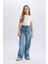 Kız Çocuk Wide Leg Kargo Geniş Bol Paça Pamuklu Jean Pantolon D7089a825sp 11