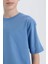 Erkek Çocuk Oversize Geniş Kalıp Bisiklet Yaka Basic Düz Kısa Kollu Tişört B5927A825SM 14