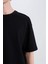 Boxy Fit Bisiklet Yaka Kısa Kollu Basic Düz Waffle Siyah Tişört B4443AX25SP 16