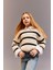 Kız Çocuk Bisiklet Yaka Çizgili Ajurlu Çizgili Triko Kazak D9215A825SP 11
