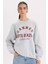 Oversize Geniş Kalıp Bisiklet Yaka Baskılı Kalın Sweatshirt D9803AX24WN 6