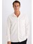 Regular Fit Polo Yaka Basic Düz Gofre Uzun Kollu Beyaz Gömlek D8713AX25SP 11