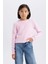 Kız Çocuk Slim Fit Dar Kesim Bisiklet Yaka Ribana Uzun Kollu Basic Düz Okul Tişörtü B7452A825SP 7