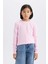 Kız Çocuk Slim Fit Dar Kesim Bisiklet Yaka Ribana Uzun Kollu Basic Düz Okul Tişörtü B7452A825SP 9