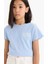 Kız Çocuk Slim Fit Dar Kesim Bisiklet Yaka Baskılı Fitilli Kaşkorse Kısa Kollu Tişört D9537A825SM 12