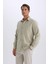 Regular Fit Polo Yaka Basic Düz Gofre Uzun Kollu Gömlek D8713AX25SP 13