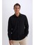 Regular Fit Polo Yaka Basic Düz Gofre Uzun Kollu Siyah Gömlek D8713AX25SP 12