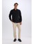 Regular Fit Polo Yaka Basic Düz Gofre Uzun Kollu Siyah Gömlek D8713AX25SP 13