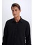 Regular Fit Polo Yaka Basic Düz Gofre Uzun Kollu Siyah Gömlek D8713AX25SP 14
