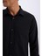 Regular Fit Polo Yaka Basic Düz Gofre Uzun Kollu Siyah Gömlek D8713AX25SP 15