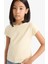 Kız Çocuk Slim Fit Dar Kesim Bisiklet Yaka Basic Düz Fitilli Kaşkorse Kısa Kollu Tişört B3053A825SM 14
