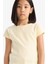 Kız Çocuk Slim Fit Dar Kesim Bisiklet Yaka Basic Düz Fitilli Kaşkorse Kısa Kollu Tişört B3053A825SM 17