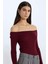 Fitted Açık Omuz Basic Düz Bordo Triko Kazak E0314AX24WN 6