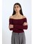 Fitted Açık Omuz Basic Düz Bordo Triko Kazak E0314AX24WN 9