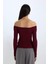 Fitted Açık Omuz Basic Düz Bordo Triko Kazak E0314AX24WN 10
