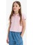 Kız Çocuk Slim Fit Dar Kesim Polo Yaka Basic Düz Fitilli Kaşkorse Kısa Kollu Tişört Z7794A625SM 10
