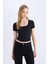 Fitted U Yaka Kısa Kollu Siyah Tişört C6102AX25SM 10