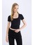 Fitted U Yaka Kısa Kollu Siyah Tişört C6102AX25SM 11