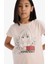 Kız Çocuk Pijama Takımı Baskılı Kısa Kollu Üst Beli Lastikli Uzun Alt E0542A825SM 11