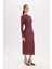 Bodycon Vücudu Saran Yarım Balıkçı Yaka Basic Düz Bürümcük Uzun Kollu Midi Bordo Elbise D8643AX24AU 9