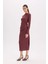 Bodycon Vücudu Saran Yarım Balıkçı Yaka Basic Düz Bürümcük Uzun Kollu Midi Bordo Elbise D8643AX24AU 10