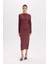 Bodycon Vücudu Saran Yarım Balıkçı Yaka Basic Düz Bürümcük Uzun Kollu Midi Bordo Elbise D8643AX24AU 11