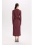Bodycon Vücudu Saran Yarım Balıkçı Yaka Basic Düz Bürümcük Uzun Kollu Midi Bordo Elbise D8643AX24AU 13