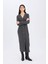Bodycon Vücudu Saran Basic Düz V Yaka Düğmeli Fitilli Kaşkorse Midi Uzun Kollu Elbise B3261AX24WN 8