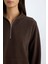 Oversize Geniş Kalıp Basic Düz Kanguru Cepli Fermuarlı Polo Yaka Sweatshirt E0741AX24WN 15