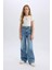 Kız Çocuk Wide Leg Yırtık Detaylı Geniş Paça Jean Pantolon 7